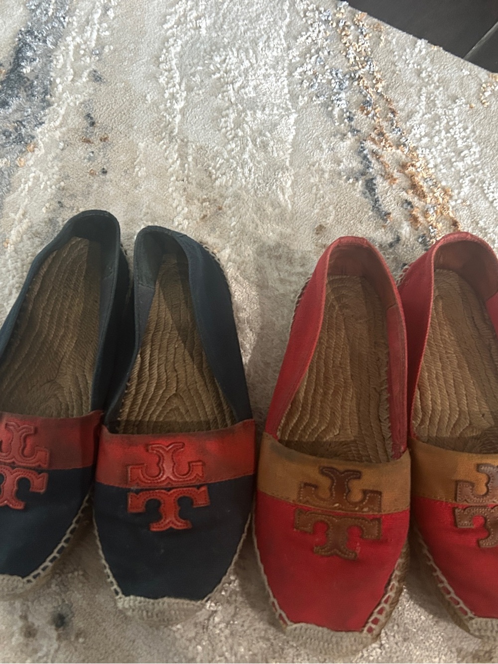 Tory Burch Canvas Espadrille Pair in Navy, Red and Tan